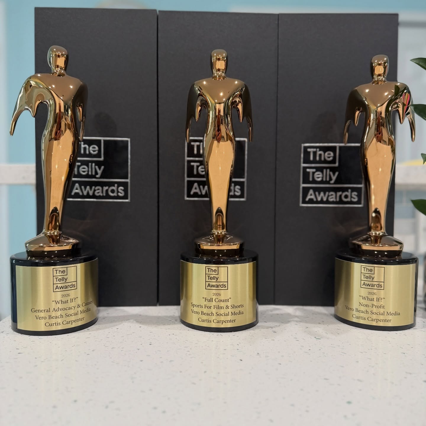 Three 2026 Telly Award trophies won by Vero Beach Social Media