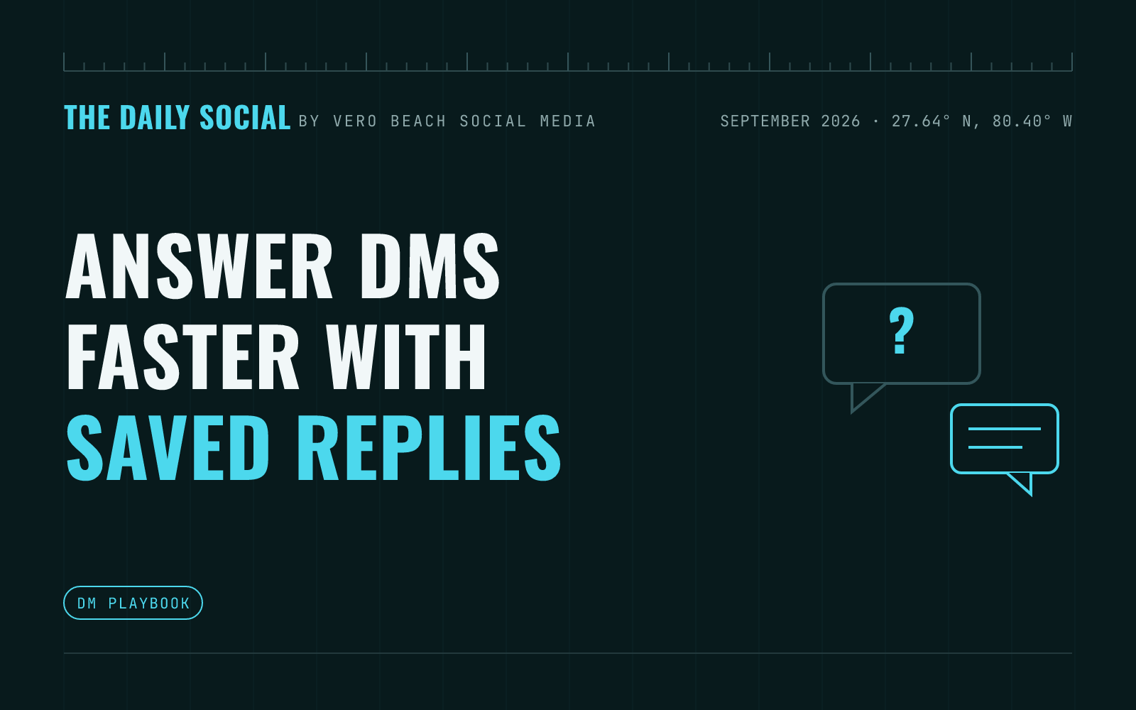 The Daily Social branded cover: How to Use Saved Replies to Answer Customer DMs Faster, by Vero Beach Social Media