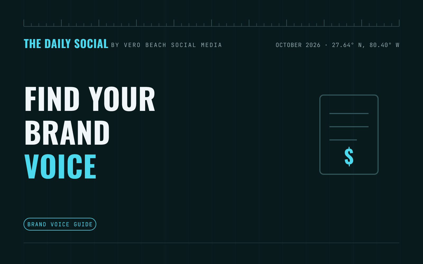 The Daily Social branded cover: How to Create a Simple Tone of Voice Guide for Your Social Media Captions, by Vero Beach Social Media